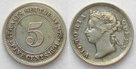 Straits Settlements STRAITS SETTLEMENTS 5 Cents 1891 VICTORIA Silber ERHALTUNG! -