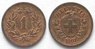 Schweiz EIDGENOSSENSCHAFT 1 Rappen 1907 Bronze SELTEN! ERHALTUNG!!! -