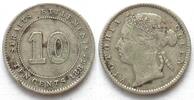 Straits Settlements STRAITS SETTLEMENTS 10 Cents 1885 VICTORIA Silber SELTENES JAHR! -