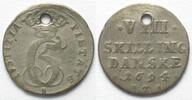 Glückstadt GLÜCKSTADT 8 Skilling Danske 1694 CHRISTIAN V. v. DÄNEMARK Silber -