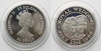 St. Helena & Ascension ST. HELENA & ASCENSION 50 Pence 1986 PRINCE ANDREW & SARAH FERGUSON Silber PP -