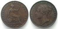 England GREAT BRITAIN. Penny 1854, plain trident, Victoria, copper, VF+ -