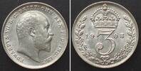 England GROSSBRITANNIEN 3 Pence 1908 EDWARD VII. Silber PRACHTSTÜCK!!! -