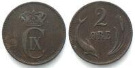Dänemark DENMARK 2 Ore 1880 CHRISTIAN IX. Bronze SELTENES JAHR! -
