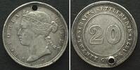 Straits Settlements STRAITS SETTLEMENTS 20 Cents 1874 H, VICTORIA Silber RAR! -
