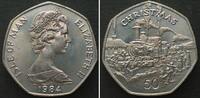 Insel Man ISLE OF MAN 50 Pence 1984 AA Zug WEIHNACHTEN Ku-Ni -