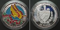 KUBA 20 Pesos 1996 Schmetterling Papilio TIERWELT DER KARIBIK Silber, FARBE RAR! PP
