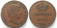 Italien - Sizilien DUE SICILIE 10 Tornesi 1838 FERDINANDO II di BORBONE rame BB+ RARA! -