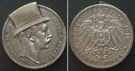 PREUSSEN 3 Mark 1910 A, WILHELM II. im Zylinder, SPOTTMÜNZE, Silber vz+