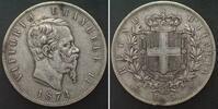 Italien ITALIEN 5 Lire 1874 M BN, VITTORIO EMANUELE II. Silber -