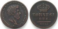 Italien - Sizilien DUE SICILIE 2 Tornesi 1853 FERDINANDO II di BORBONE rame BB -