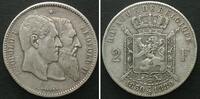 Belgien BELGIEN 2 Francs 1880, 50 JAHRE UNABHÄNGIGKEIT, Silber -