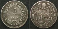 Vatikan KIRCHENSTAAT 5 Baiocchi 1843 R, GREGORIO XVI. An.XIII Silber -