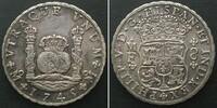 MEXIKO 8 Reales 1745/4 MF Mo, Säulenpiaster FELIPE V. Silber ERHALTUNG! vz+