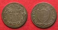 Schweiz - Tessin TESSIN / TICINO 3 Soldi 1838 Var. runde Schrift Billon SELTEN! # 14141
