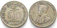 Ceylon CEYLON 50 Cents 1921 GEORGE V. Silber -