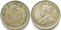 Ceylon CEYLON 50 Cents 1924 GEORGE V. Silber -