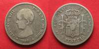 Spanien SPANIEN 2 Pesetas 1889 ALFONSO XIII. Silber RAR!!! # 63742