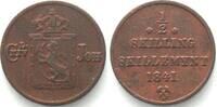 Norwegen NORWEGEN 1/2 Skilling 1841, KARL XIV. JOHAN, Kupfer ERHALTUNG! -