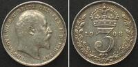England GROSSBRITANNIEN 3 Pence 1908, Maundy, EDWARD VII. Silber Prooflike -