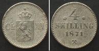 Norwegen NORWEGEN 4 Skilling 1871 KARL XV. von SCHWEDEN Silber ERHALTUNG! -