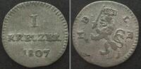 Hessen-Darmstadt HESSEN-DARMSTADT 1 Kreuzer 1807, LUDWIG I. Billon RAR! -