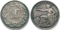 SCHWEIZ 1/2 Franken 1851 A, SITZENDE HELVETIA, Silber ERHALTUNG! vz