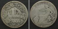 Schweiz  EIDGENOSSENSCHAFT 1 Franken 1860 B, SITZENDE HELVETIA Silber SELTENES JAHR! s