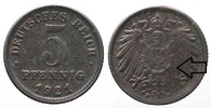 Deutschland - Ersatzmünzen 1. WK DEUTSCHLAND 5 Pfennig 1921 F J.297 Eisen - FEHLPRÄGUNG - # 85109