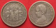 Spanien SPANIEN 1 Peseta 1891 ALFONSO XIII. Silber # 89264