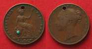 England GROSSBRITANNIEN MÜNZSCHMUCK m. Stein aus Farthing 1839 VICTORIA Kupfer # 90247