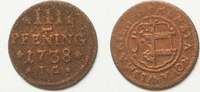 Wismar WISMAR 3 Pfennig 1738 IG Kupfer # 92214
