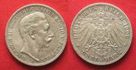 Preussen German Empire PRUSSIA 3 Mark 1909 A WILHELM II silver XF # 93228 Picture