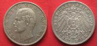 Bayern BAVARIA 3 Mark 1909 D OTTO silver XF! # 93230 Picture