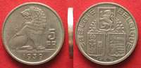 Belgien BELGIEN 5 Frank 1939 BELGIE-BELGIQUE ohne Randschrift RAR!!! # 93368