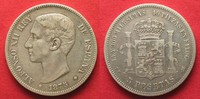 Spanien SPANIEN 5 Pesetas 1875 ALFONSO XII. Silber # 93901