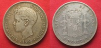 Spanien SPANIEN 5 Pesetas 1898 ALFONSO XIII. Silber # 93903