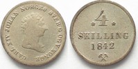 Norwegen NORWEGEN 4 Skilling 1842 KARL XIV. JOHAN Bernadotte Silber SELTEN! # 94234