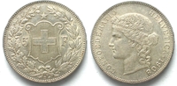 Schweiz EIDGENOSSENSCHAFT 5 Franken 1908 FRAUENKOPF Silber PRACHTSTÜCK!!! # 94602