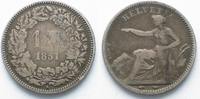 Schweiz EIDGENOSSENSCHAFT 1 Franken 1851 A SITZENDE HELVETIA Silber SELTEN! # 94702