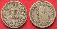 Schweiz EIDGENOSSENSCHAFT 1/2 Franken 1901 Silber SELTEN!!! # 94703