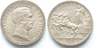 Italien ITALIEN 2 Lire 1915 Quadriga VITTORIO EMANUELE III. Silber ERHALTUNG! # 94813