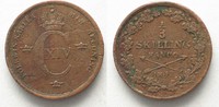 Schweden SCHWEDEN 1/3 Skilling 1843 CARL XIV JOHAN (Bernadotte) Kupfer SELTEN! # 94916