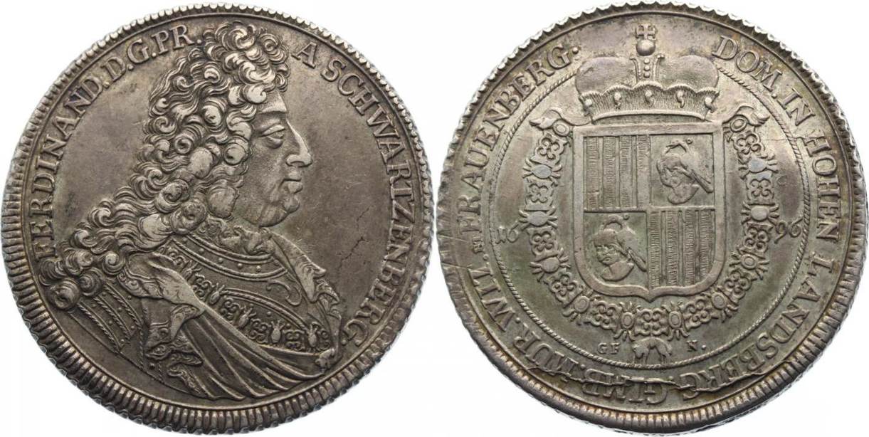 Schwarzenberg Taler 1696 N Ferdinand WilhelmEusebius 16831703. Sehr selten, üblicher Schwarzenberg Taler 1696 N Ferdinand WilhelmEusebius 16831703. Sehr selten, üblicher