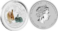 Australien 1 AUD 1 OZ Silber 999 1 AU Dollar Lunar II 2011 Hase farbig -