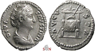 Diva Faustina I. Denarius - AVGVSTA - draped throne - RIC 377
