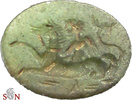 Intaglio on chromian Calcedony - Eros on hippocampus riding left