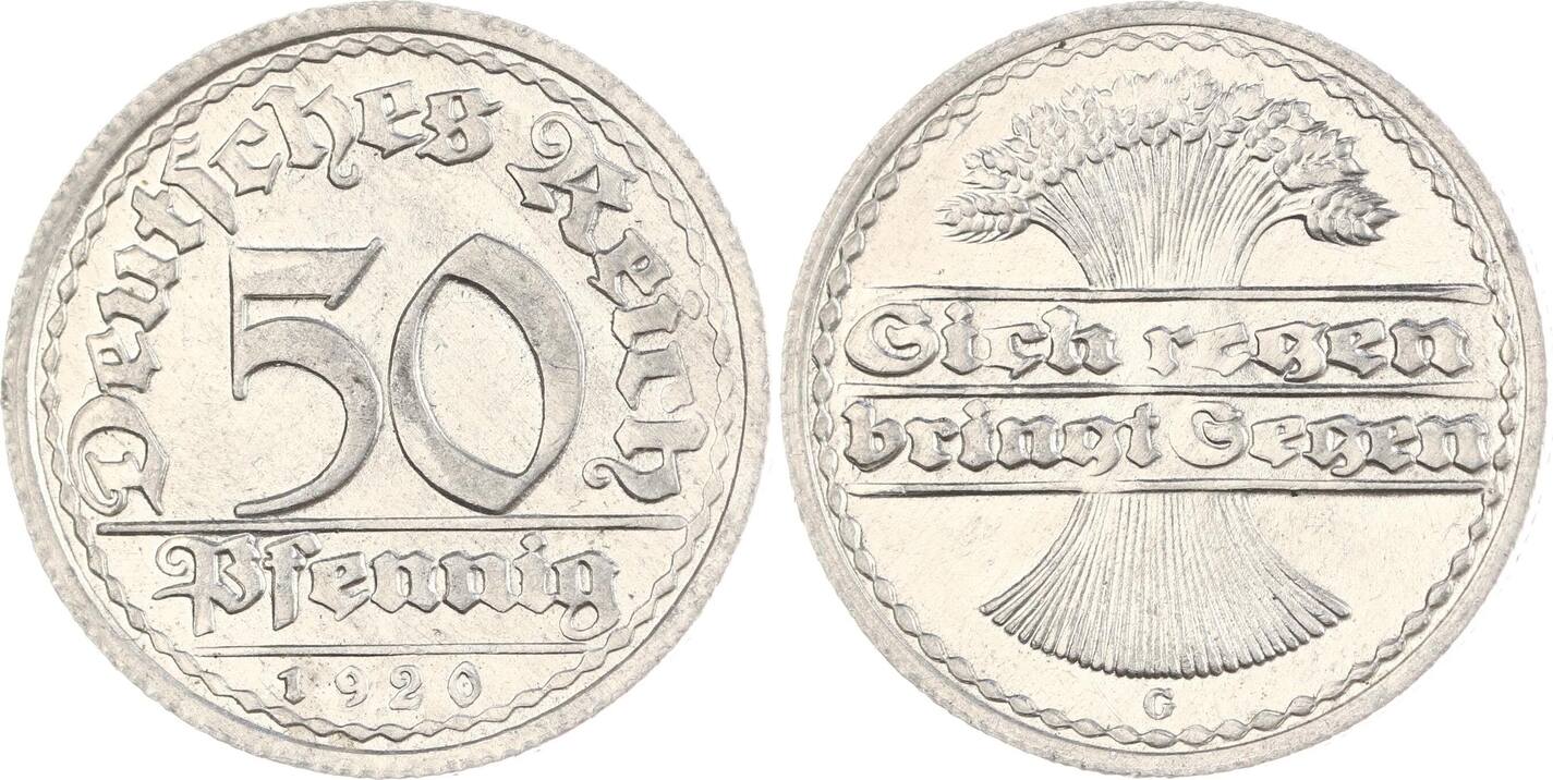 Weimarer Republik 50 Pfennig 1920 G Vorzüglich - Stempelglanz | MA-Shops