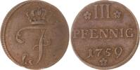Mecklenburg-Schwerin Cu 3 Pfennig Friedrich 1756-1785.