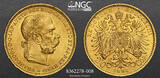 Austria 20 Corona 1893 Emperor Francis Joseph I. NGC MS63